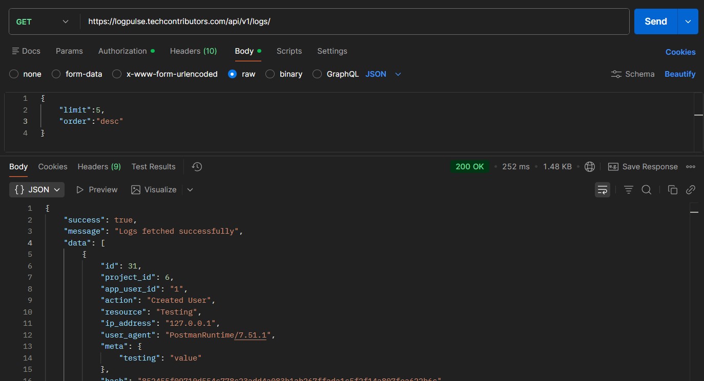 Retrieve logs using API