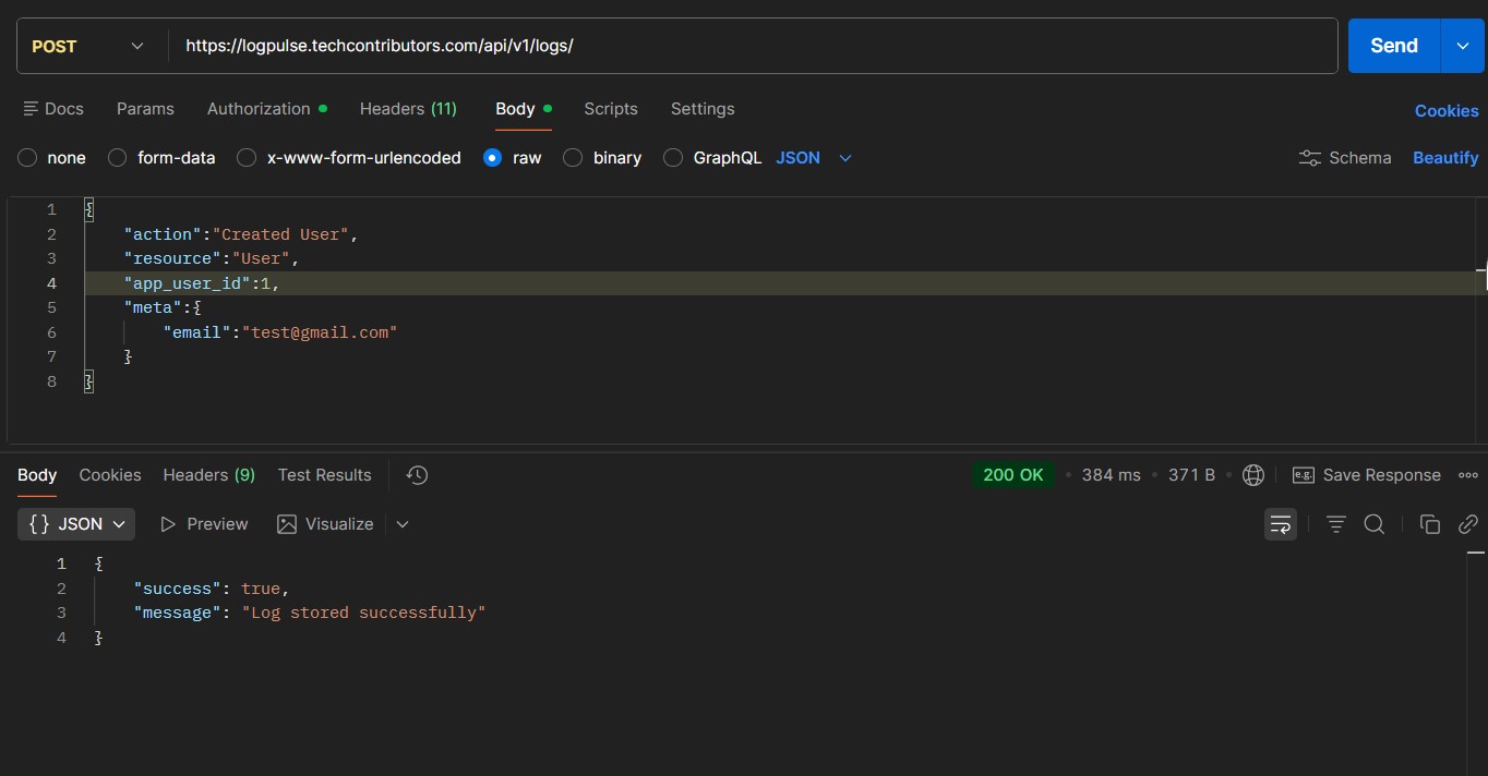 Send logs using Postman